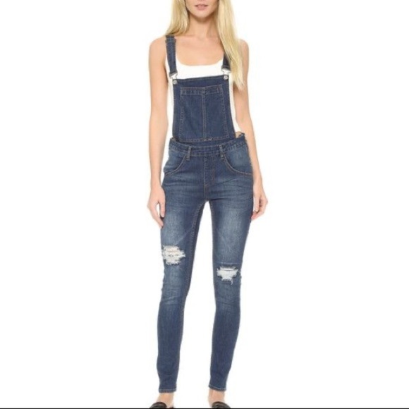 Cheap Monday Distressed Knee Dungaree Carbon Blue Denim Overalls - Picture 4 of 16